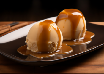 Sorvete de Baunilha com Calda de Caramelo. Delicia de Tratamento