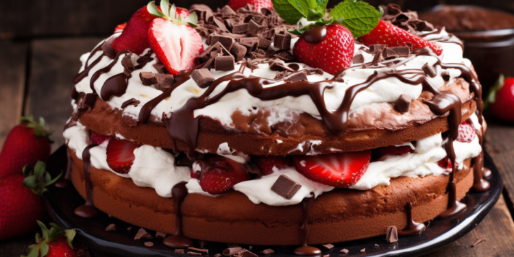 Bolo de Morango com Chantilly e Chocolate