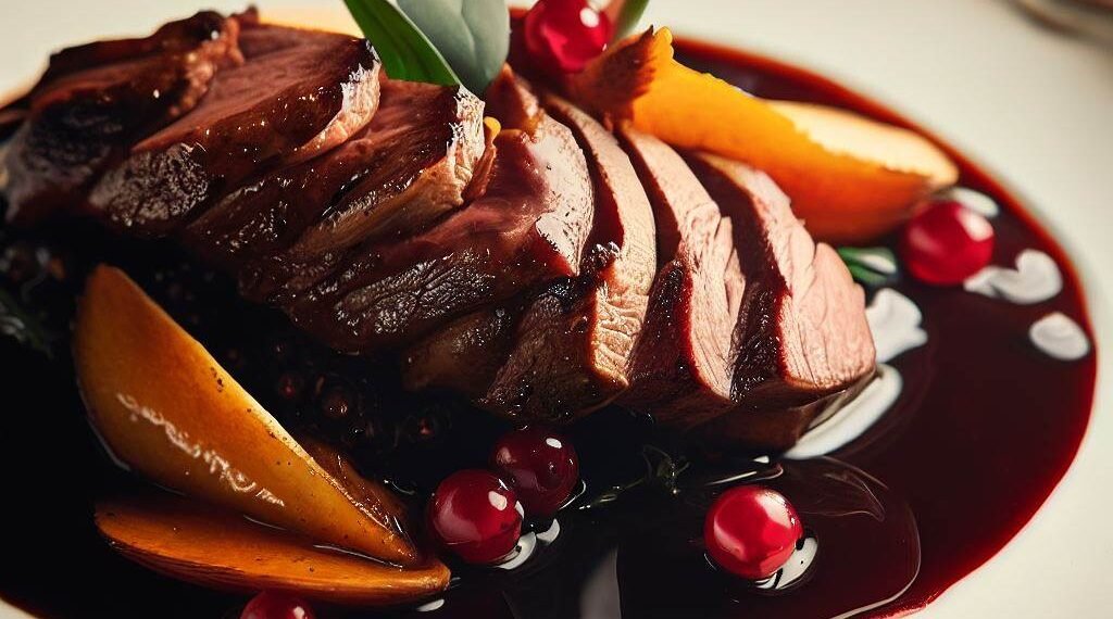 Magret de Pato ao Molho de Vinho Tinto e Frutas Vermelhas 1 Magret de Pato ao Molho de Vinho Tinto e Frutas Vermelhas