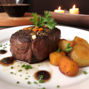 Filet Mignon ao Molho de Cogumelos Selvagens e Purê de Batata Trufado
